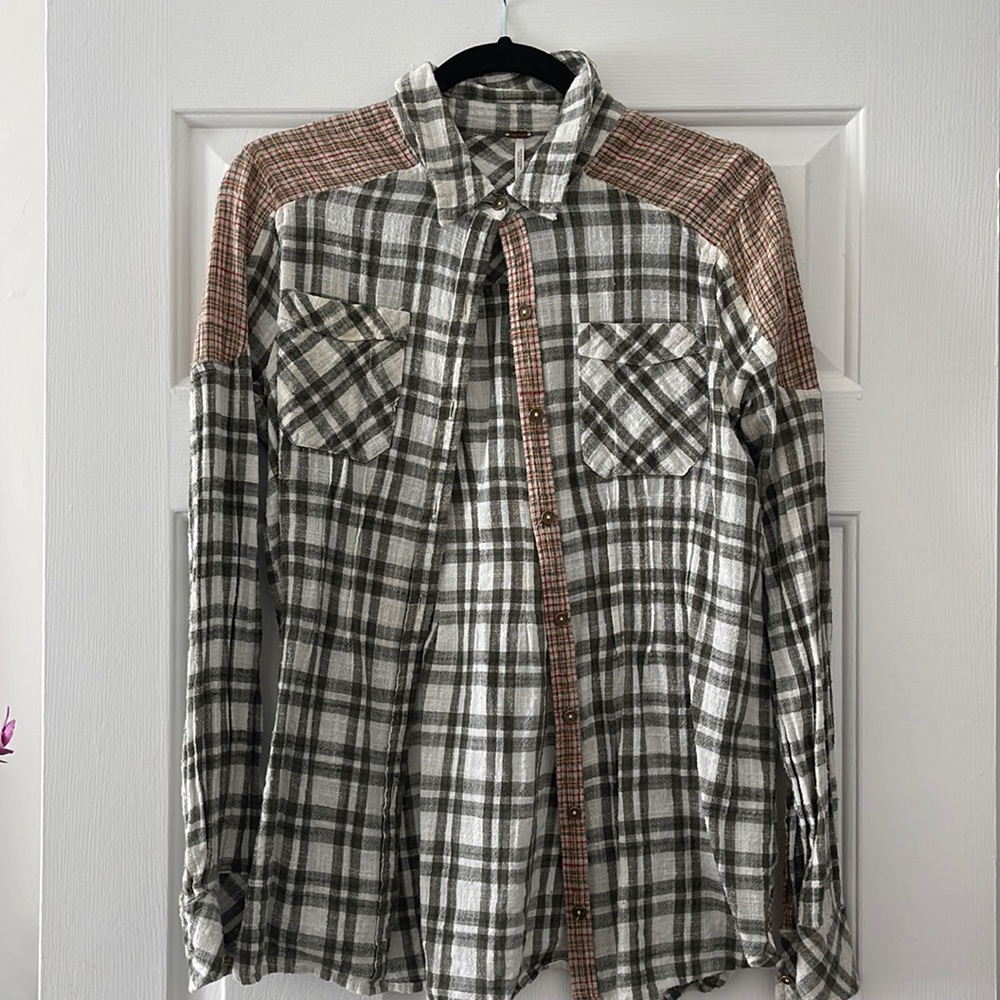 Free People Green Flannel
